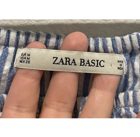 ZARA Blue White Striped Midi Summer Dress - Picture 2 of 5